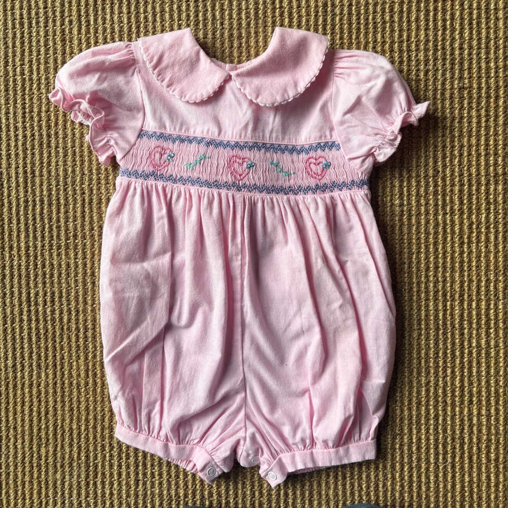 Vintage 90s/Early Y2K Allison Ann Smocked Bubble Romper - Size 24M